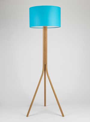 Stella Floor Lamp in European Oak with a blue shade